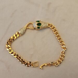 Elegant Gold Plated and Green Emerald Bracelet 8 Inch